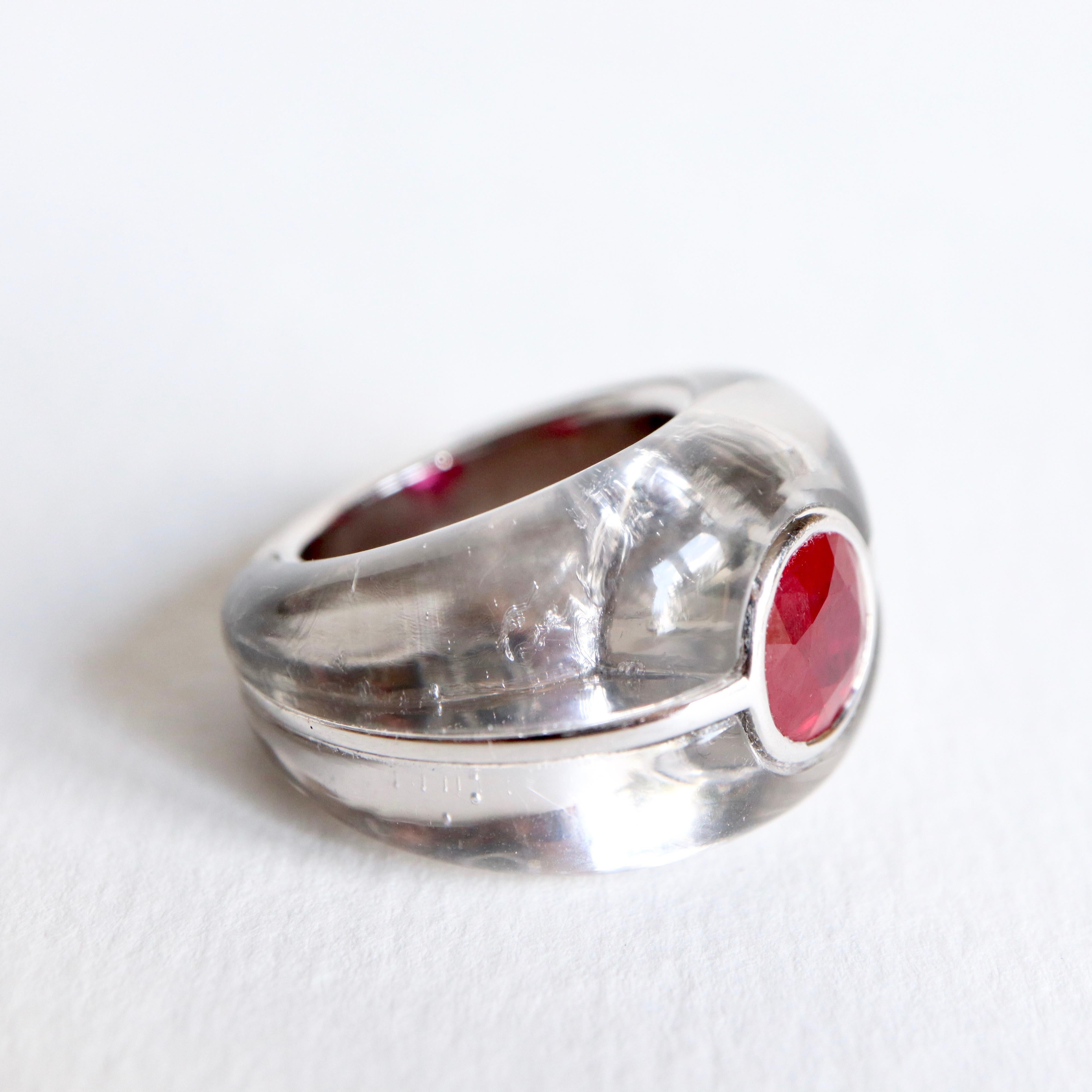 Mauboussin Ring in Rock Crystal and Ruby 3 Carat and 18 Carat White Gold For Sale 3
