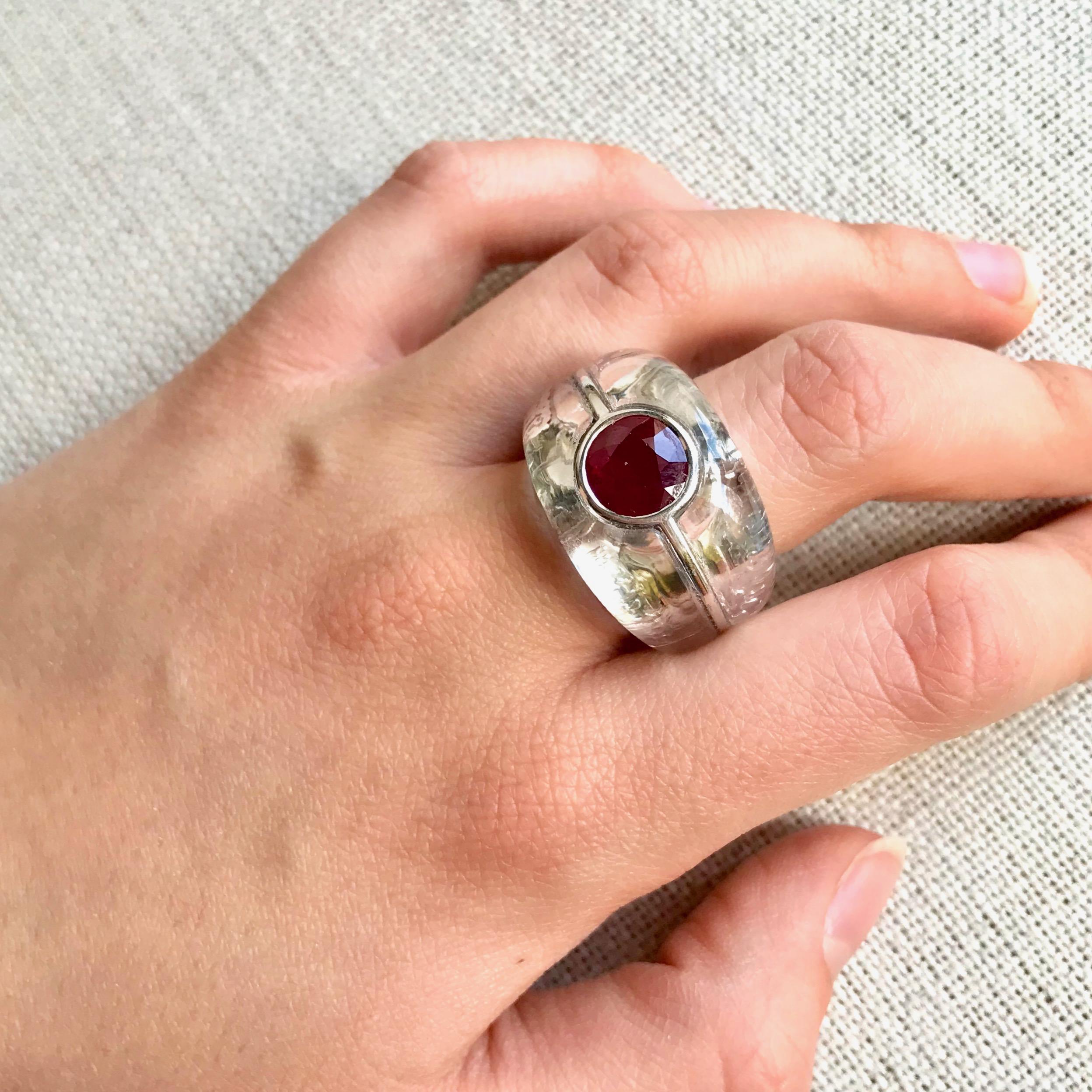Mauboussin Ring in Rock Crystal and Ruby 3 Carat and 18 Carat White Gold For Sale 5