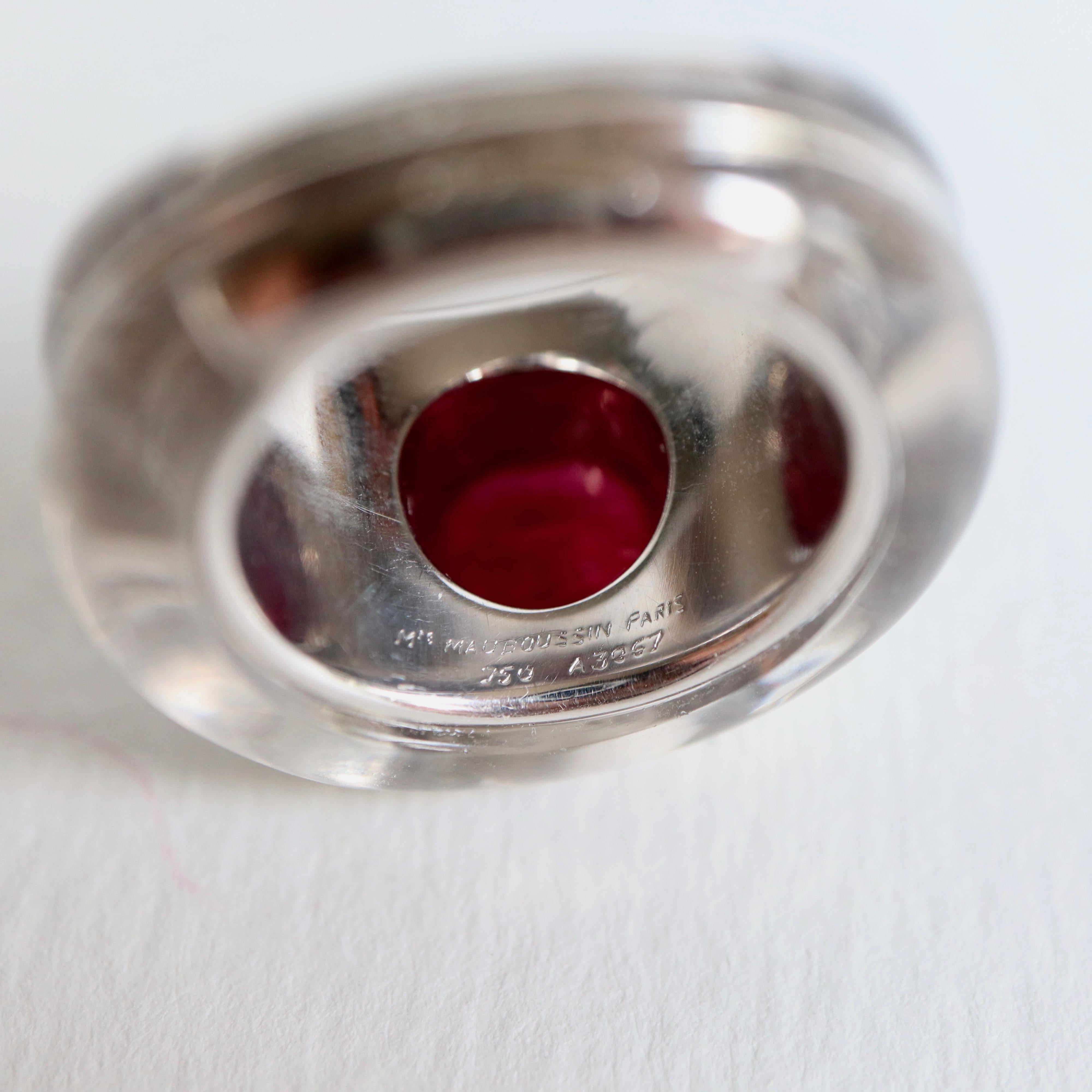Mauboussin Ring in Rock Crystal and Ruby 3 Carat and 18 Carat White Gold In Good Condition For Sale In Paris, FR
