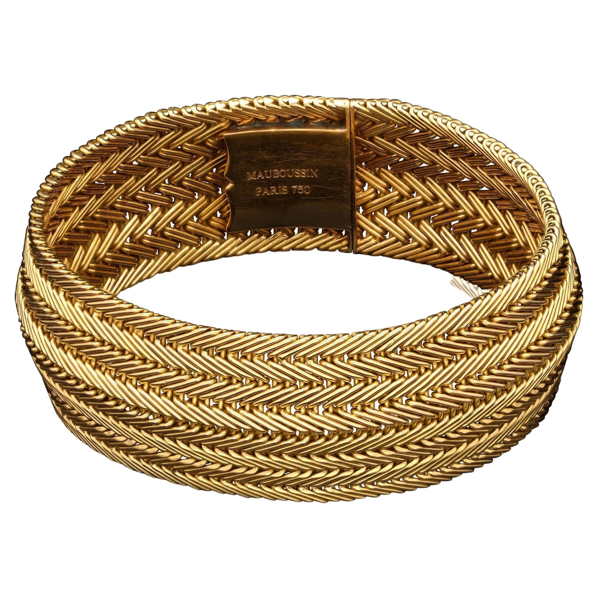 Mauboussin Rose And Yellow Vintage Gold Wide Strap Bracelet 1957 at 1stDibs