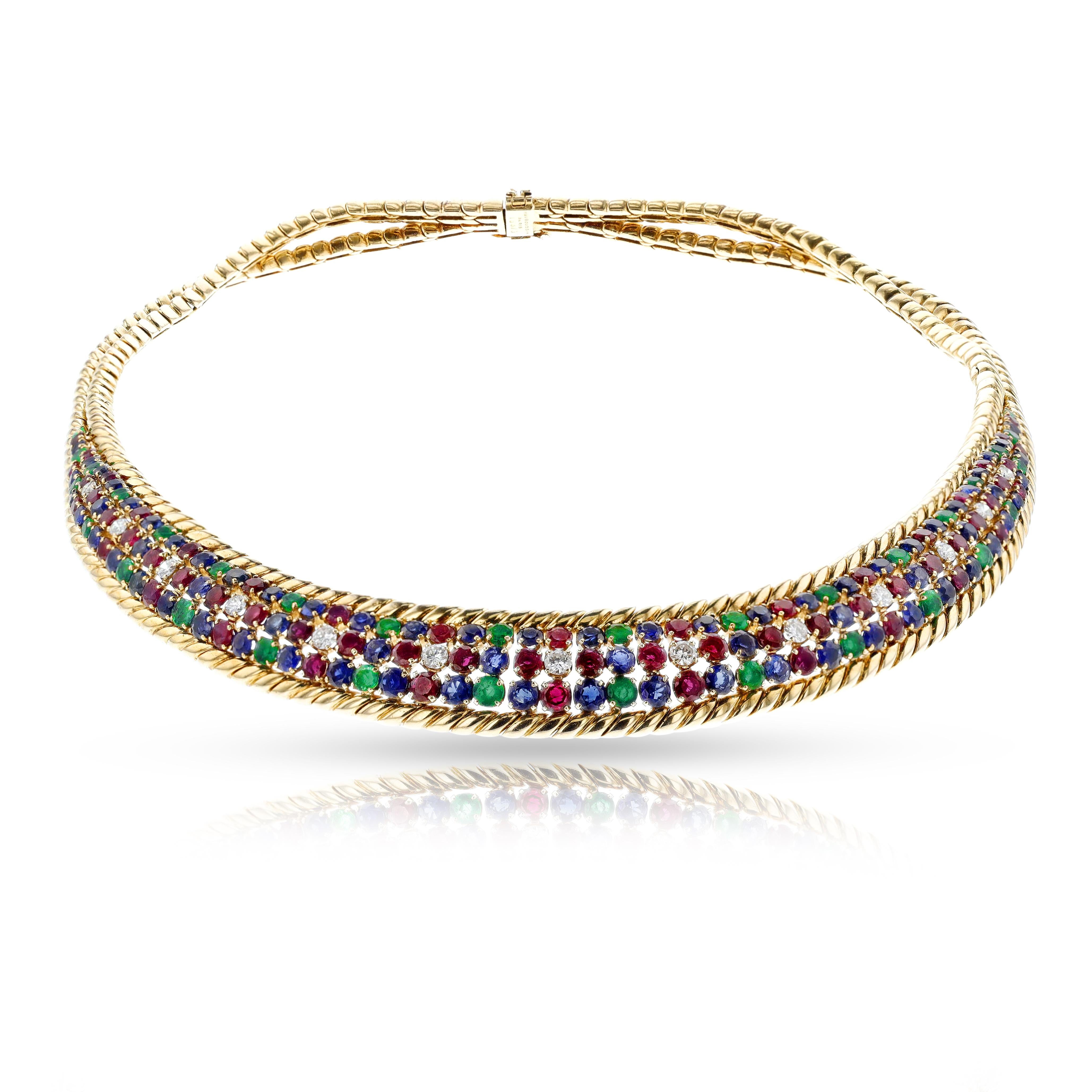 Collana Mauboussin con rubini, smeraldi, zaffiri e diamanti, 18 ct. In condizioni ottime in vendita a New York, NY