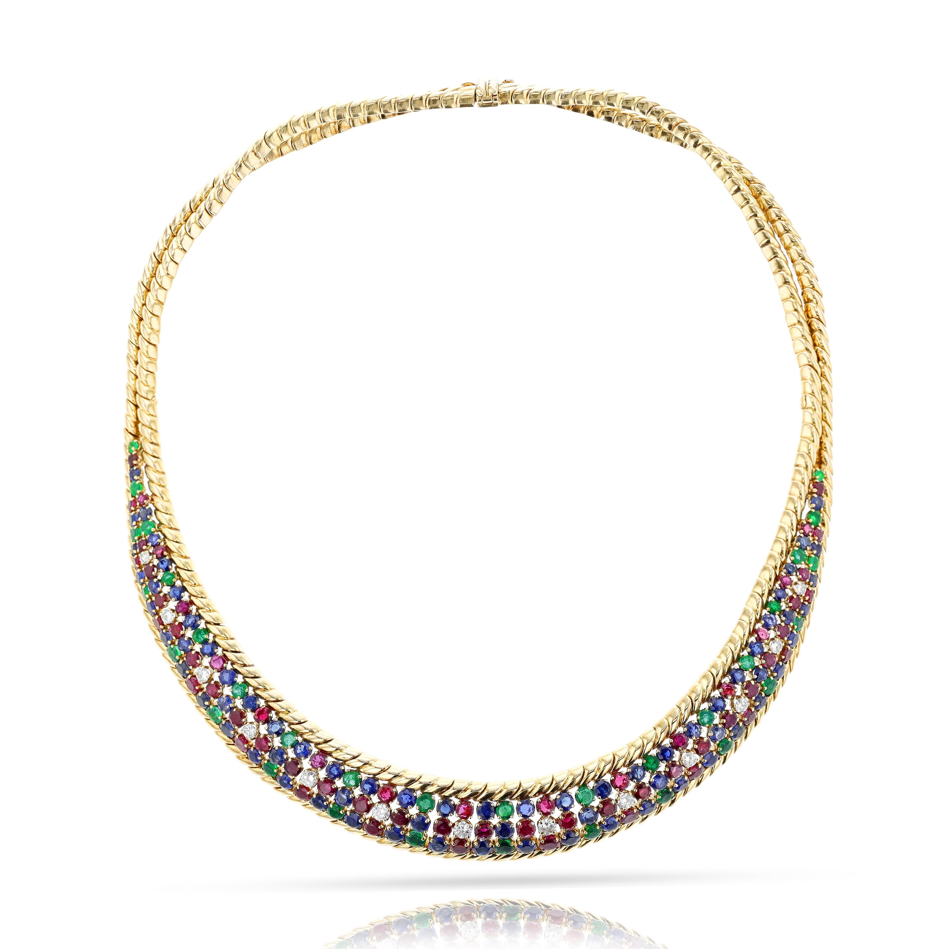 Collana Mauboussin con rubini, smeraldi, zaffiri e diamanti, 18 ct. in vendita 1