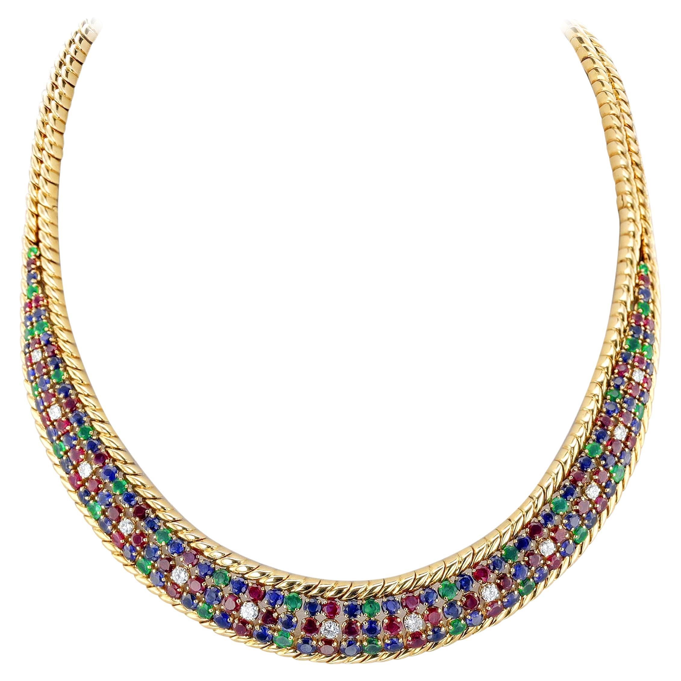 Collar Mauboussin de rubíes, esmeraldas, zafiros y diamantes, 18k