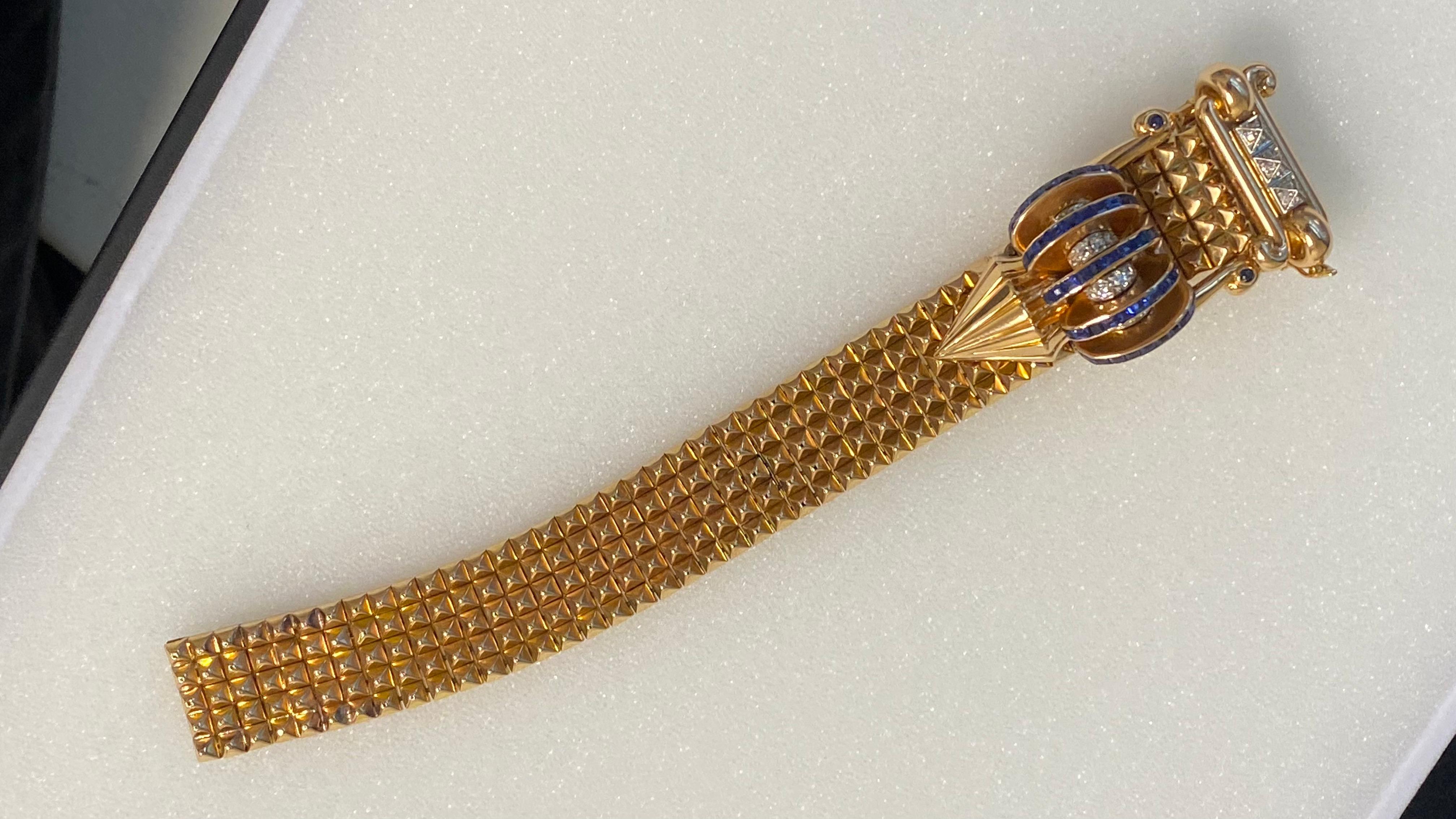 Art déco Mauboussin Sapphire and Diamond Belt Bracelet, French Design en vente