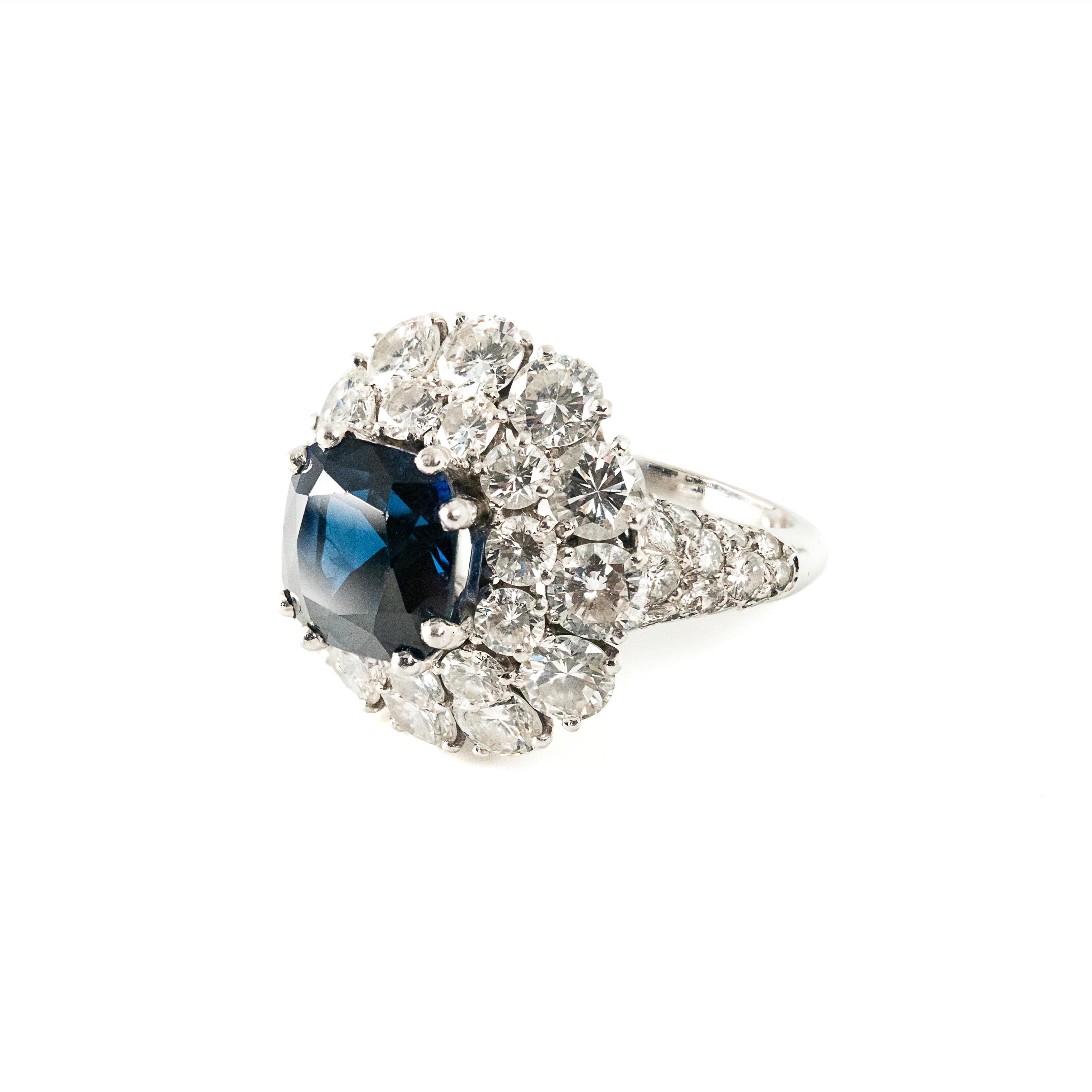 Cushion Cut Mauboussin Sapphire and Diamonds Vintage Ring For Sale