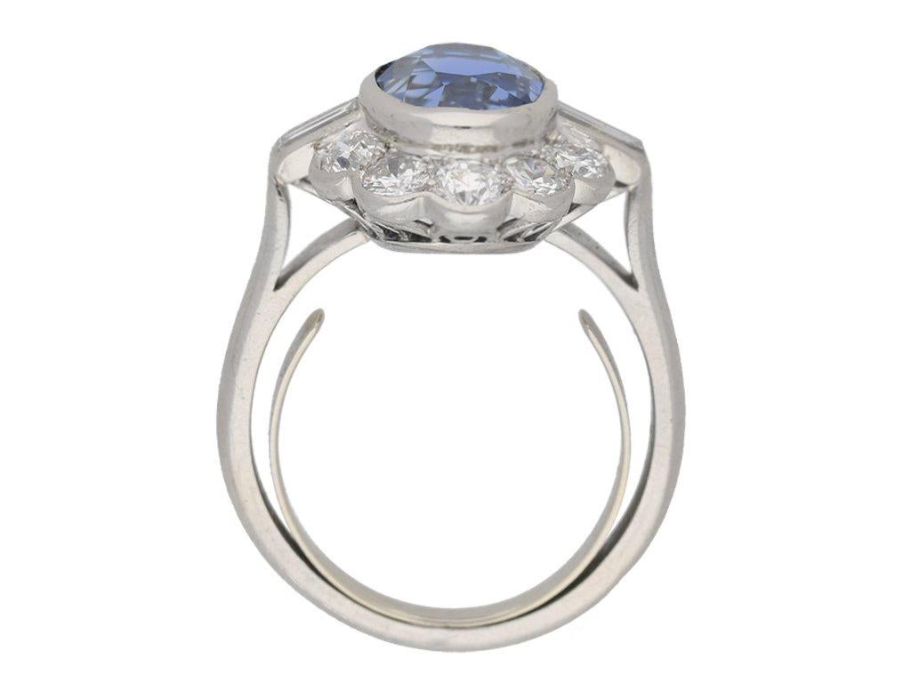 Baguette Cut Mauboussin Sapphire Diamond Platinum Cluster Ring For Sale