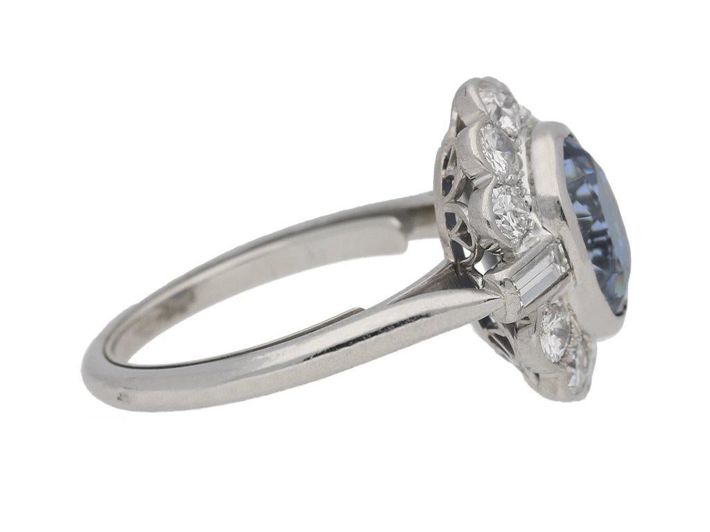Mauboussin Sapphire Diamond Platinum Cluster Ring In Good Condition For Sale In London, GB