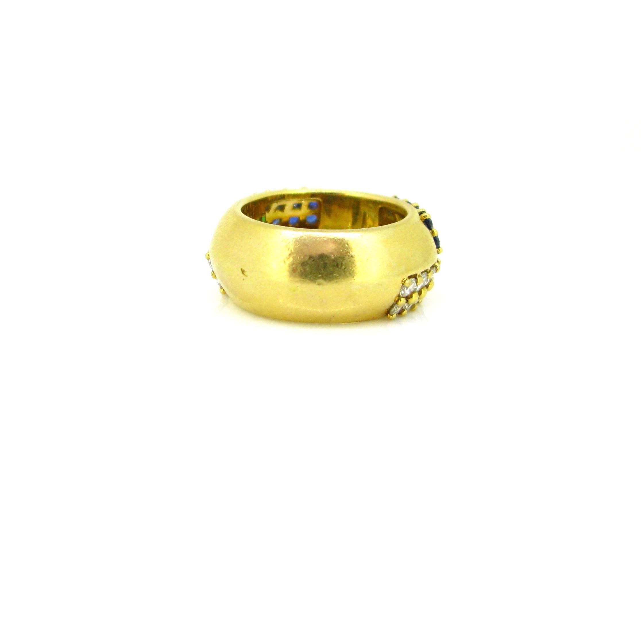 Mauboussin Sapphire Emerald Diamond Yellow Gold Large Band Ring In Good Condition In London, GB