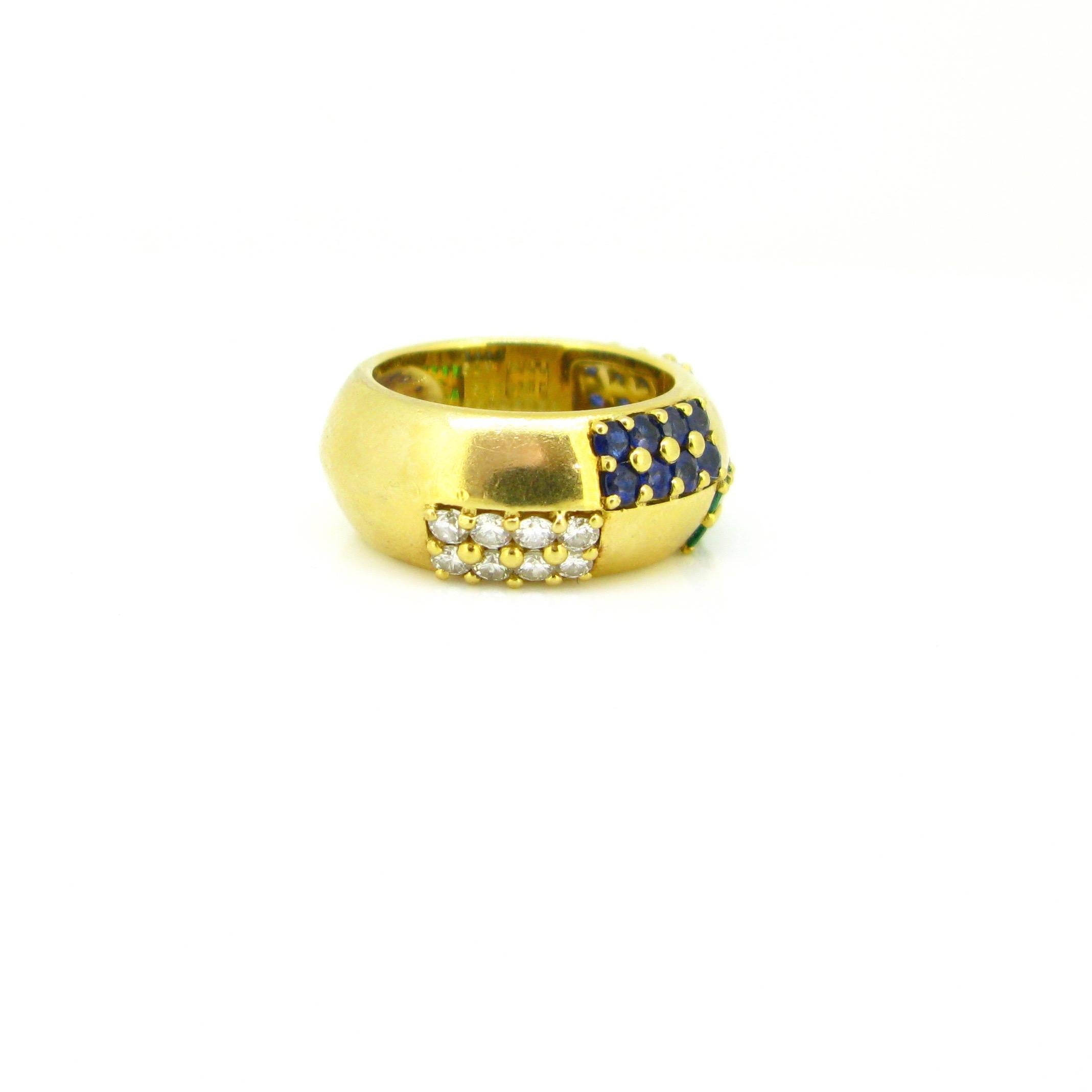 Women's Mauboussin Sapphire Emerald Diamond Yellow Gold Large Band Ring
