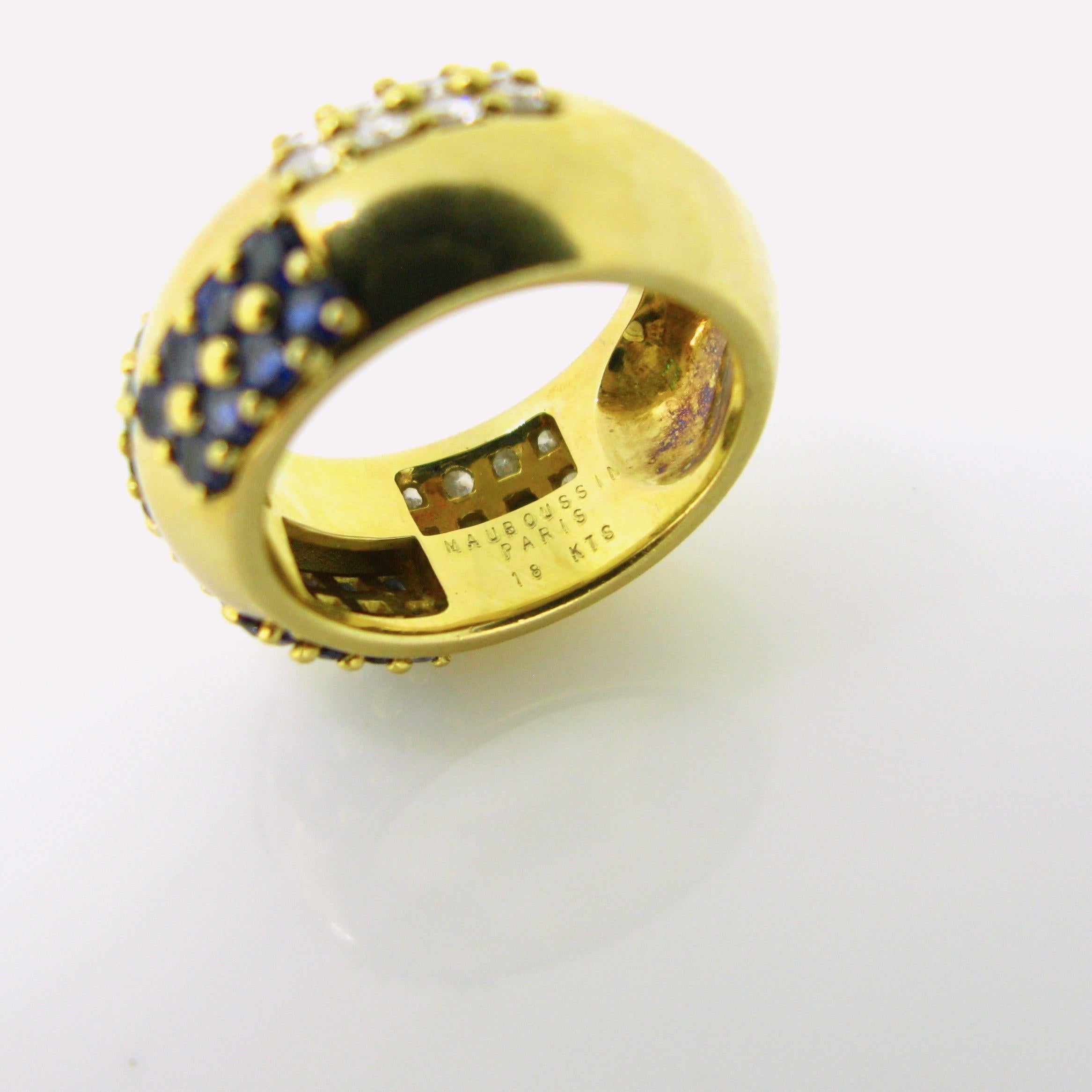 Mauboussin Sapphire Emerald Diamond Yellow Gold Large Band Ring 1