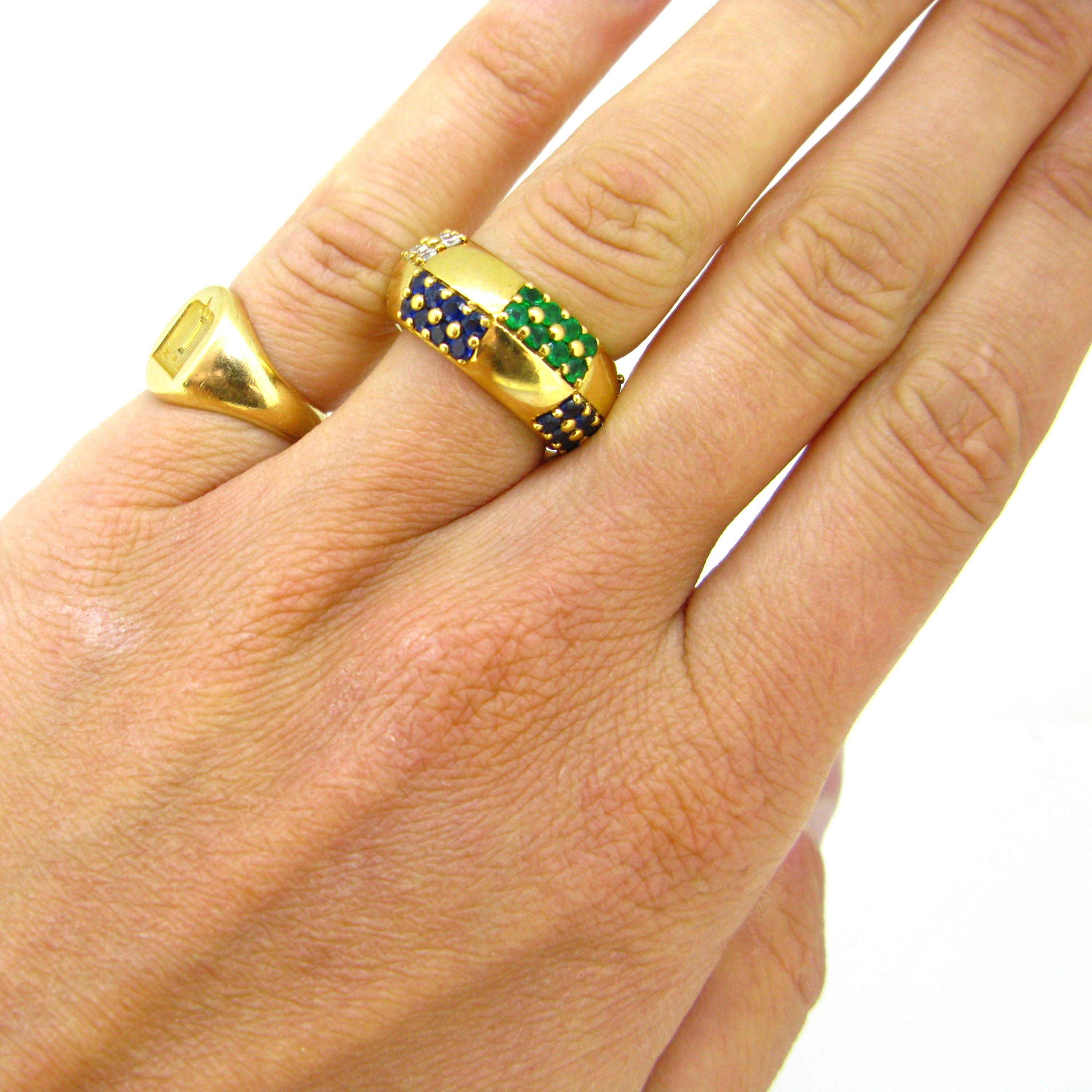 Mauboussin Sapphire Emerald Diamond Yellow Gold Large Band Ring 2