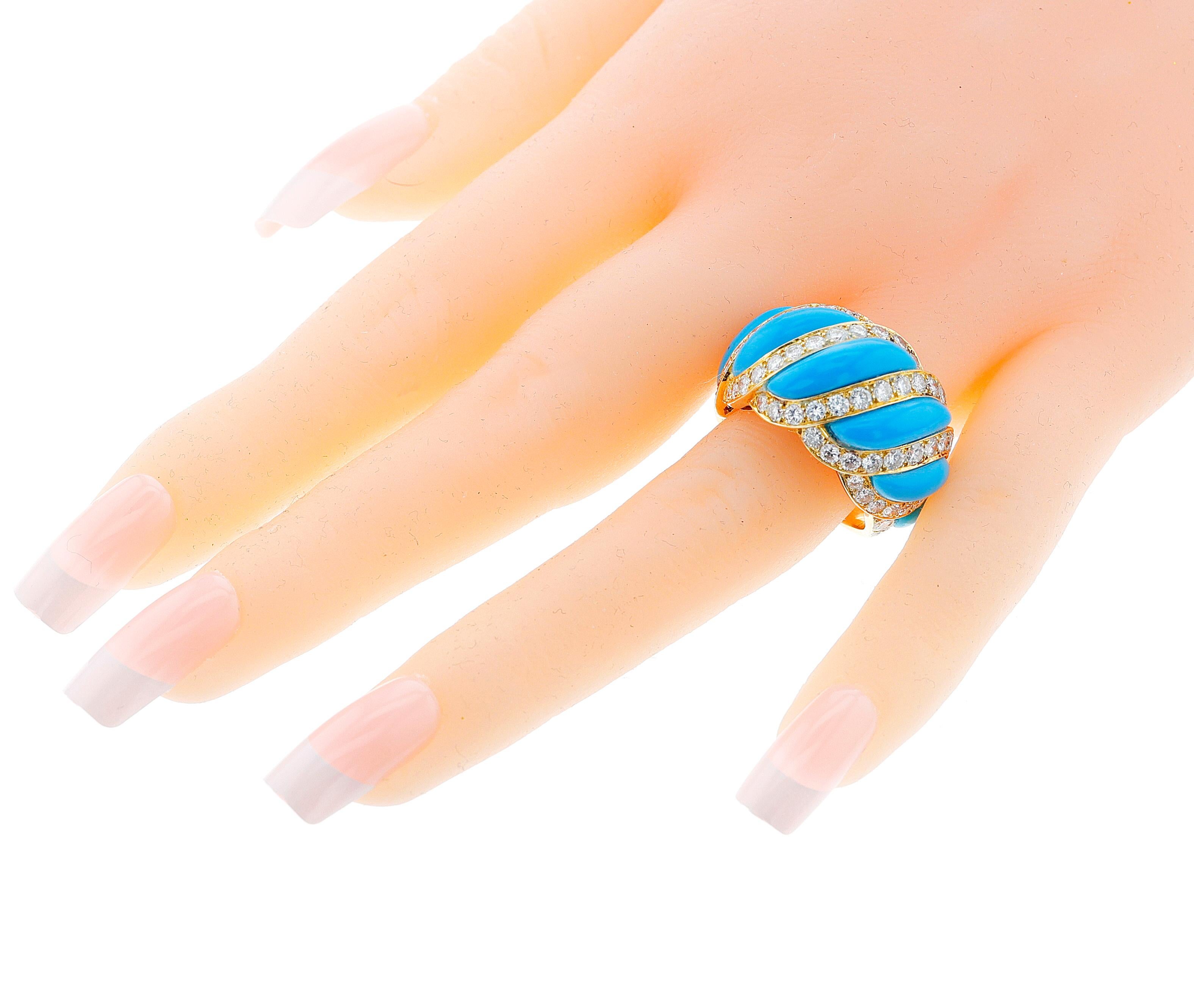 Mauboussin Turquoise and Diamond Ring, French, 18k For Sale 5