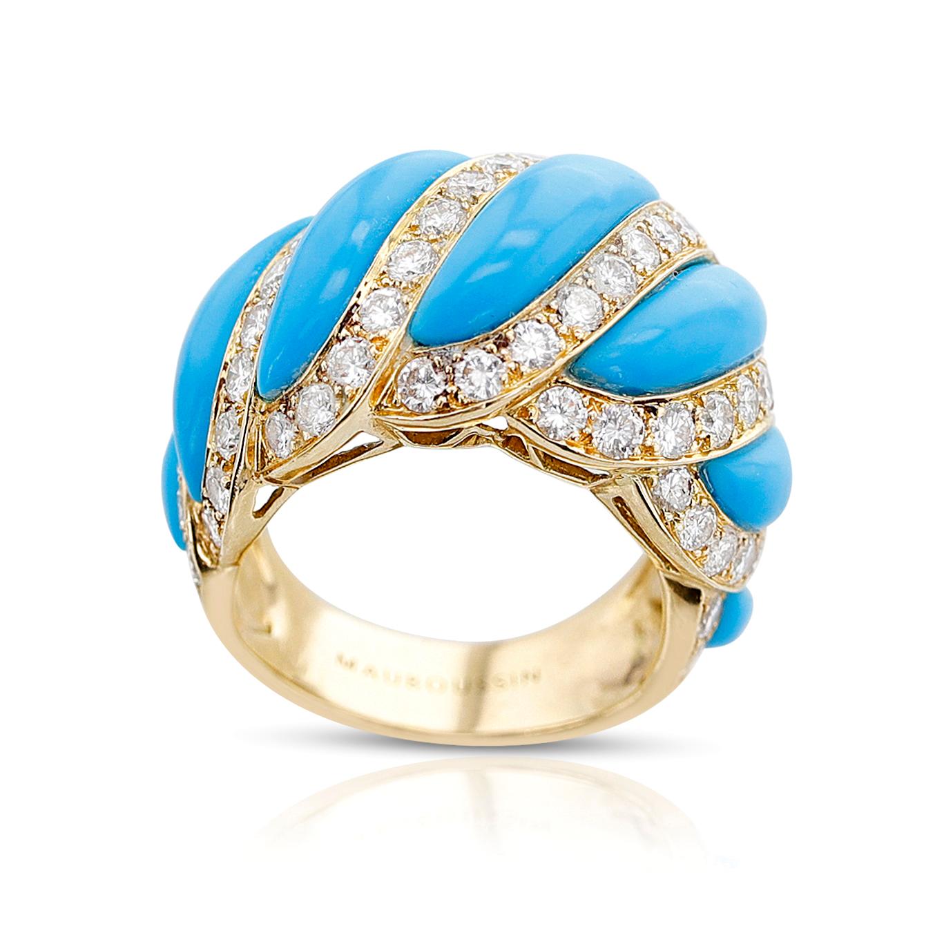 Mauboussin Turquoise and Diamond Ring, French, 18k In Excellent Condition For Sale In New York, NY
