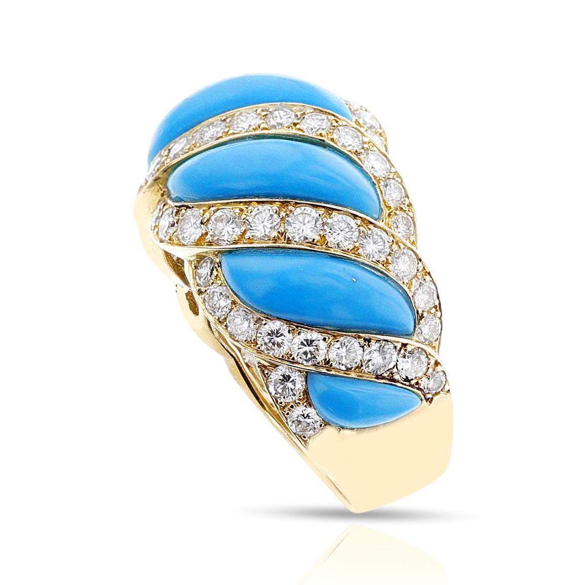 Mauboussin Turquoise and Diamond Ring, French, 18k For Sale 1
