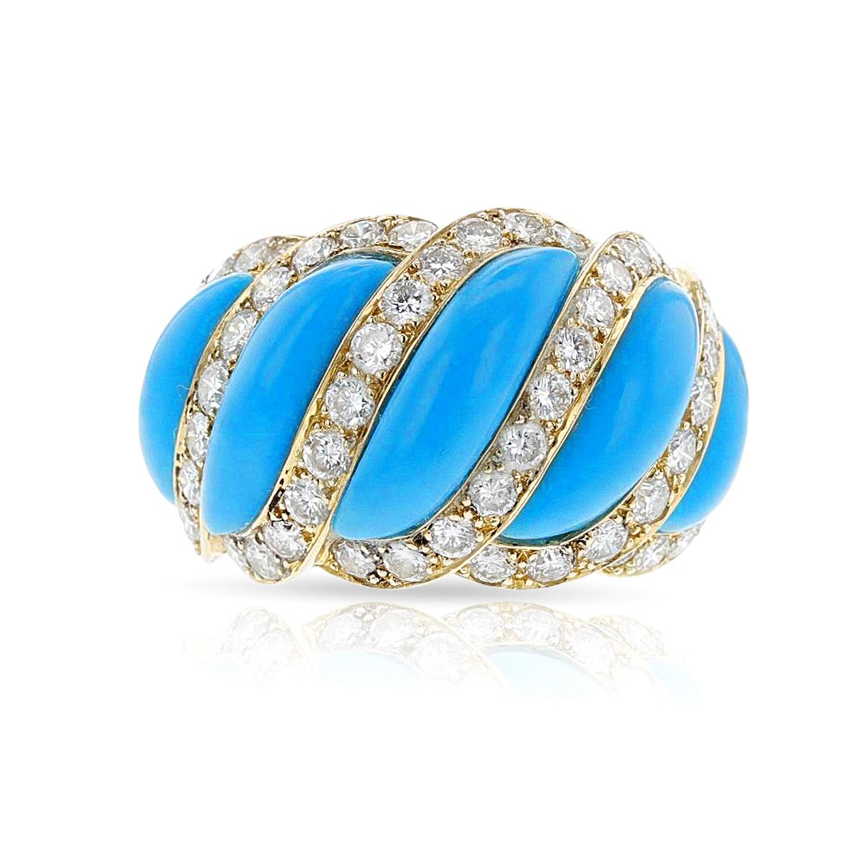 Mauboussin Turquoise and Diamond Ring, French, 18k For Sale 2