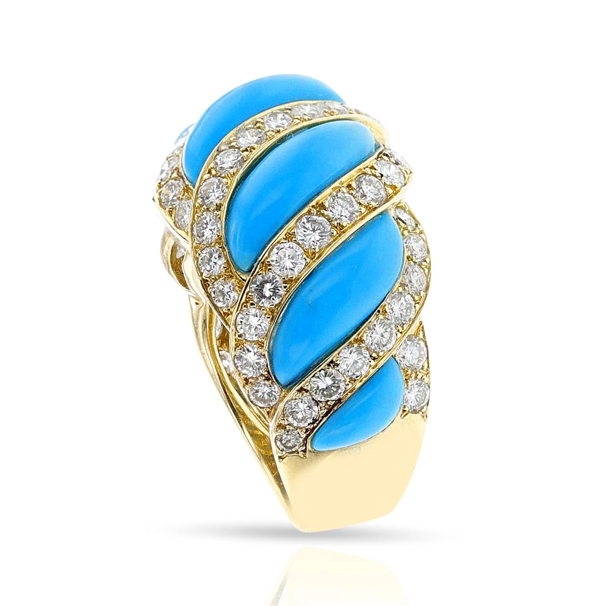 Mauboussin Turquoise and Diamond Ring, French, 18k For Sale 3