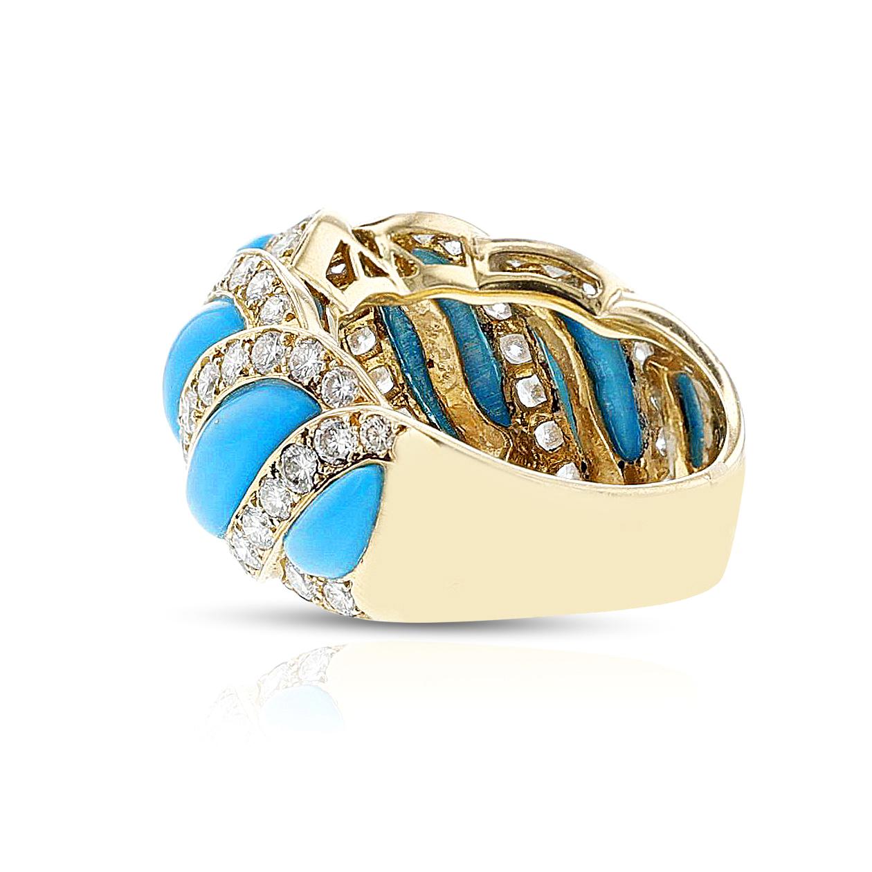 Mauboussin Turquoise and Diamond Ring, French, 18k For Sale 4