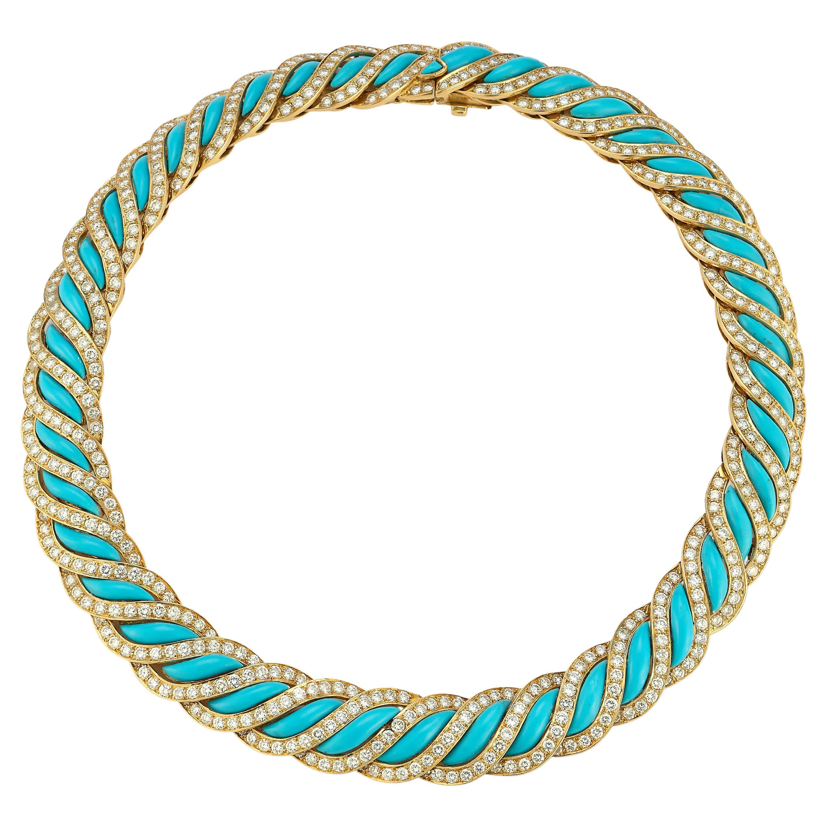 Mauboussin Turquoise & Diamond Necklace For Sale