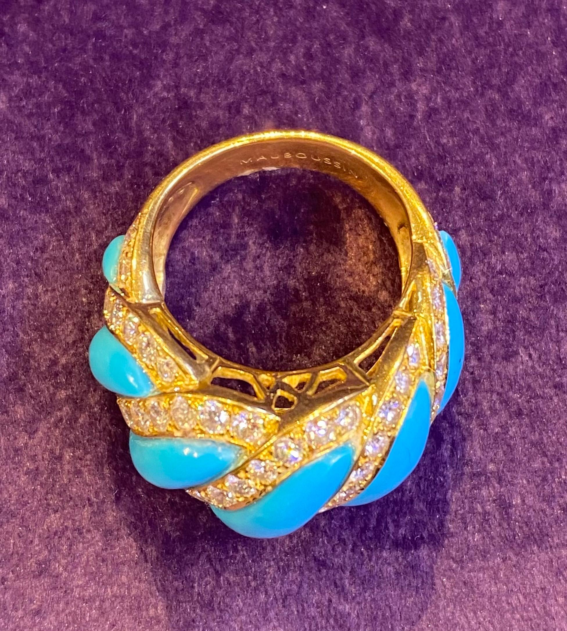 Mauboussin Turquoise & Diamond Ring In Excellent Condition For Sale In New York, NY