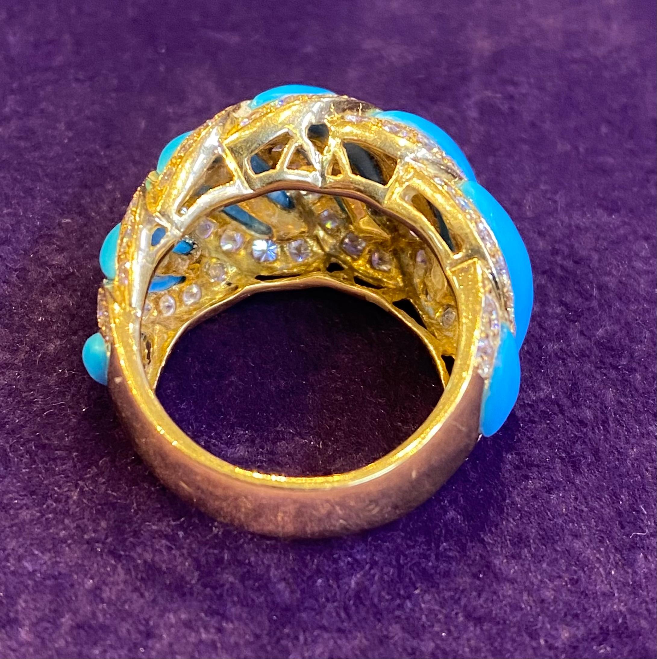 Women's Mauboussin Turquoise & Diamond Ring For Sale