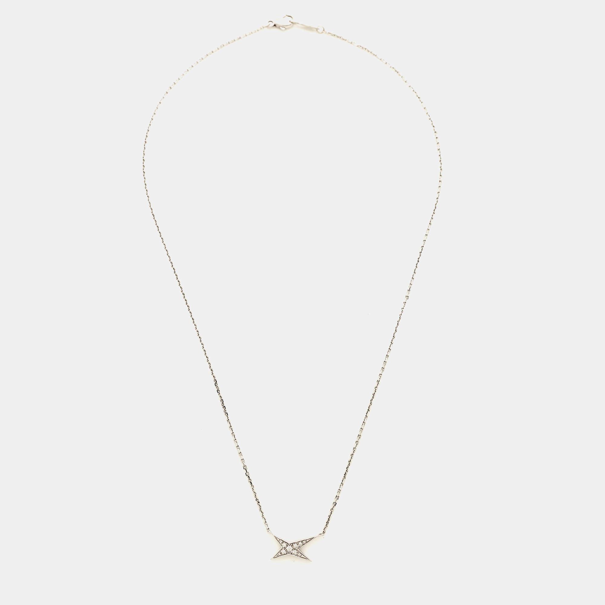 Founded in Paris in 1827, Mauboussin is a brand people turn to for elegant, timeless jewelry, watches, and accessories. This Valentin For You Star necklace is made of 18k white gold, and it has a 4-point star pendant set with diamonds.

