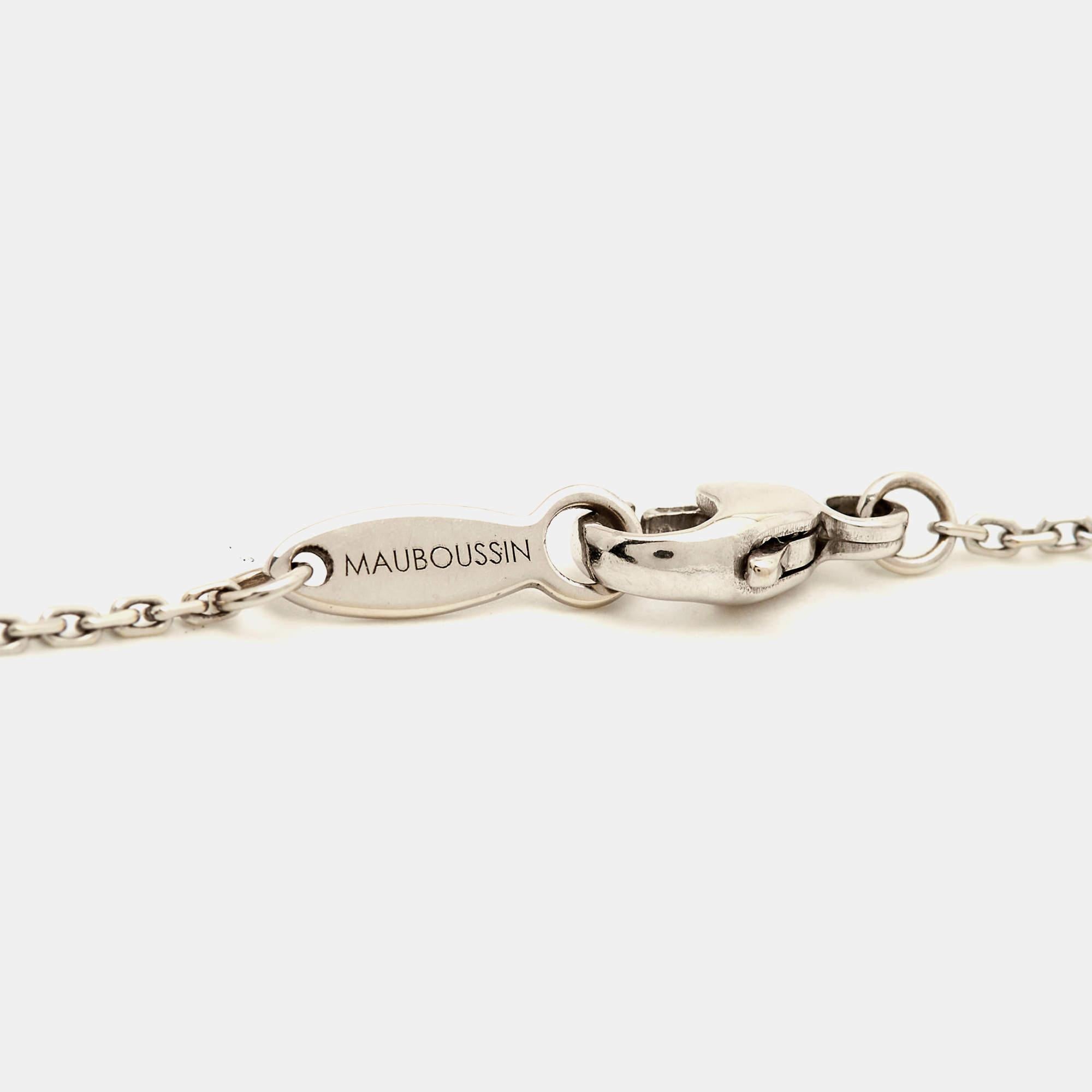 Uncut Mauboussin Valentin For You Star Diamond 18k White Gold Necklace For Sale