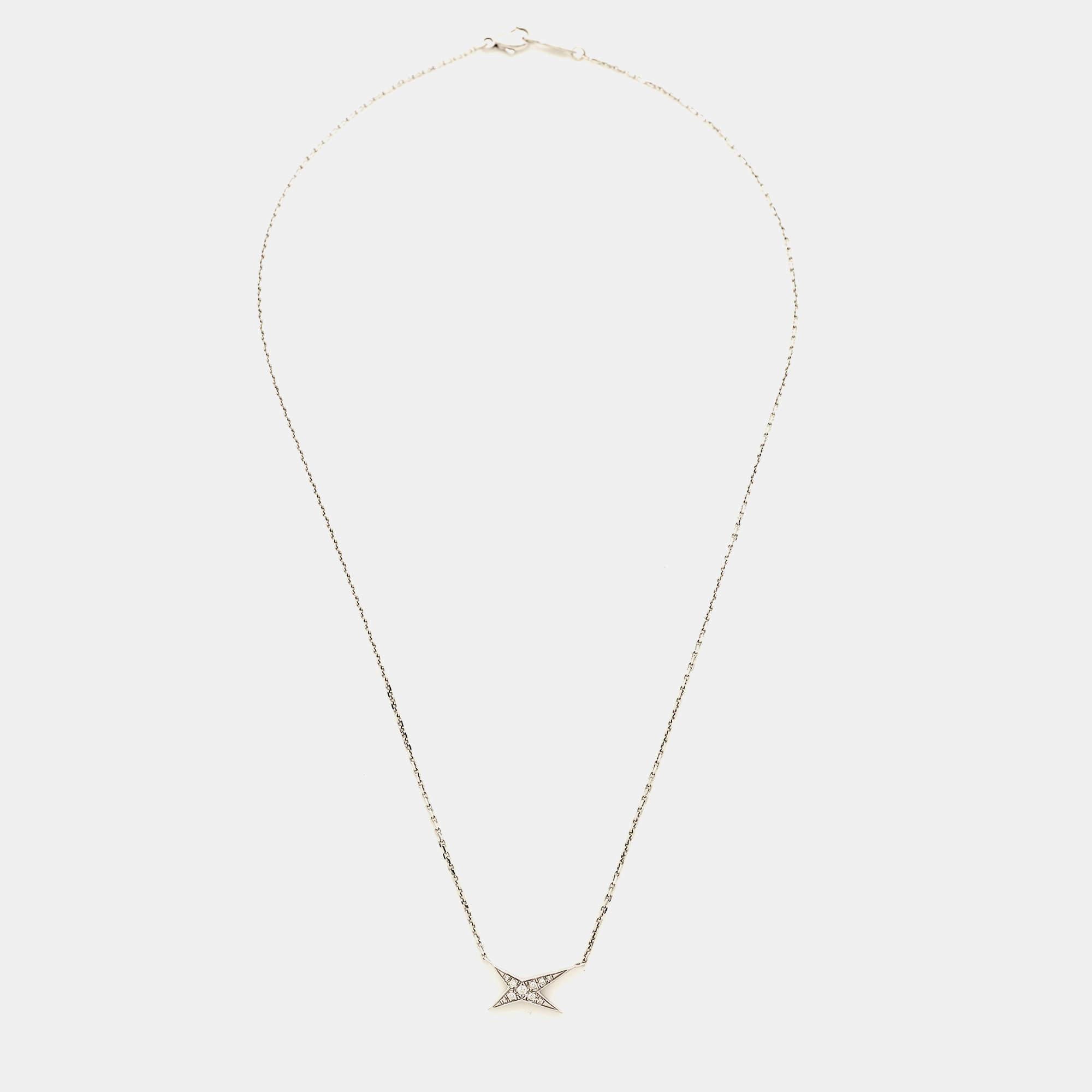 Women's Mauboussin Valentin For You Star Diamond 18k White Gold Necklace For Sale