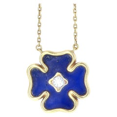 Mauboussin Vintage 18 Karat Gold, Lapis and Diamond Clover Pendant Necklace 9g