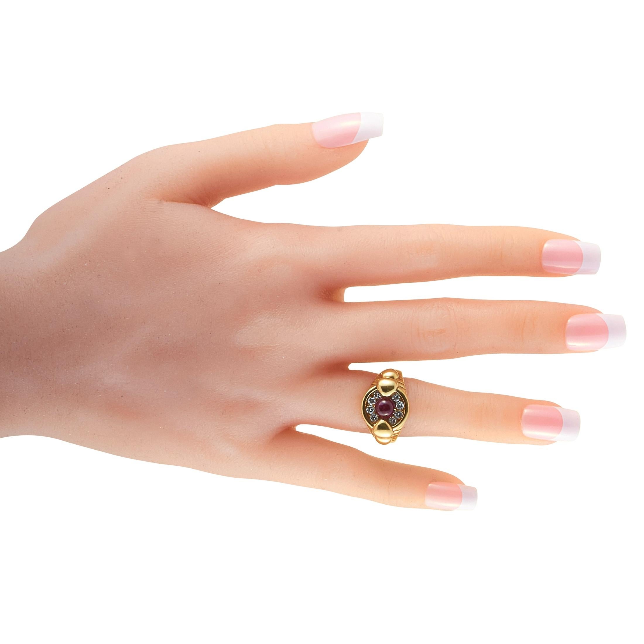 Women's Mauboussin Vintage 18 Karat Yellow Gold 0.50 Carat Diamond and Ruby Ring