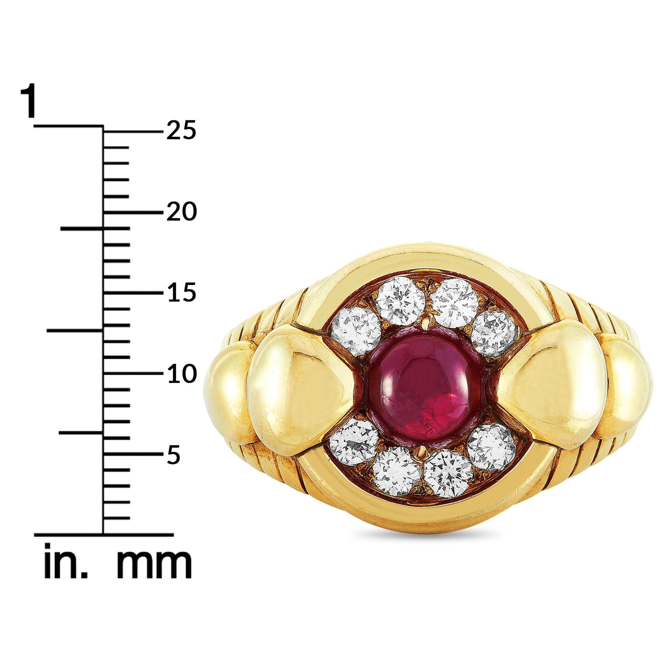 Mauboussin Vintage 18 Karat Yellow Gold 0.50 Carat Diamond and Ruby Ring 2