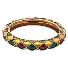 Mauboussin Vintage 68,30 Gramm Emaille 18 Karat Gelbgold Armreif Armband
