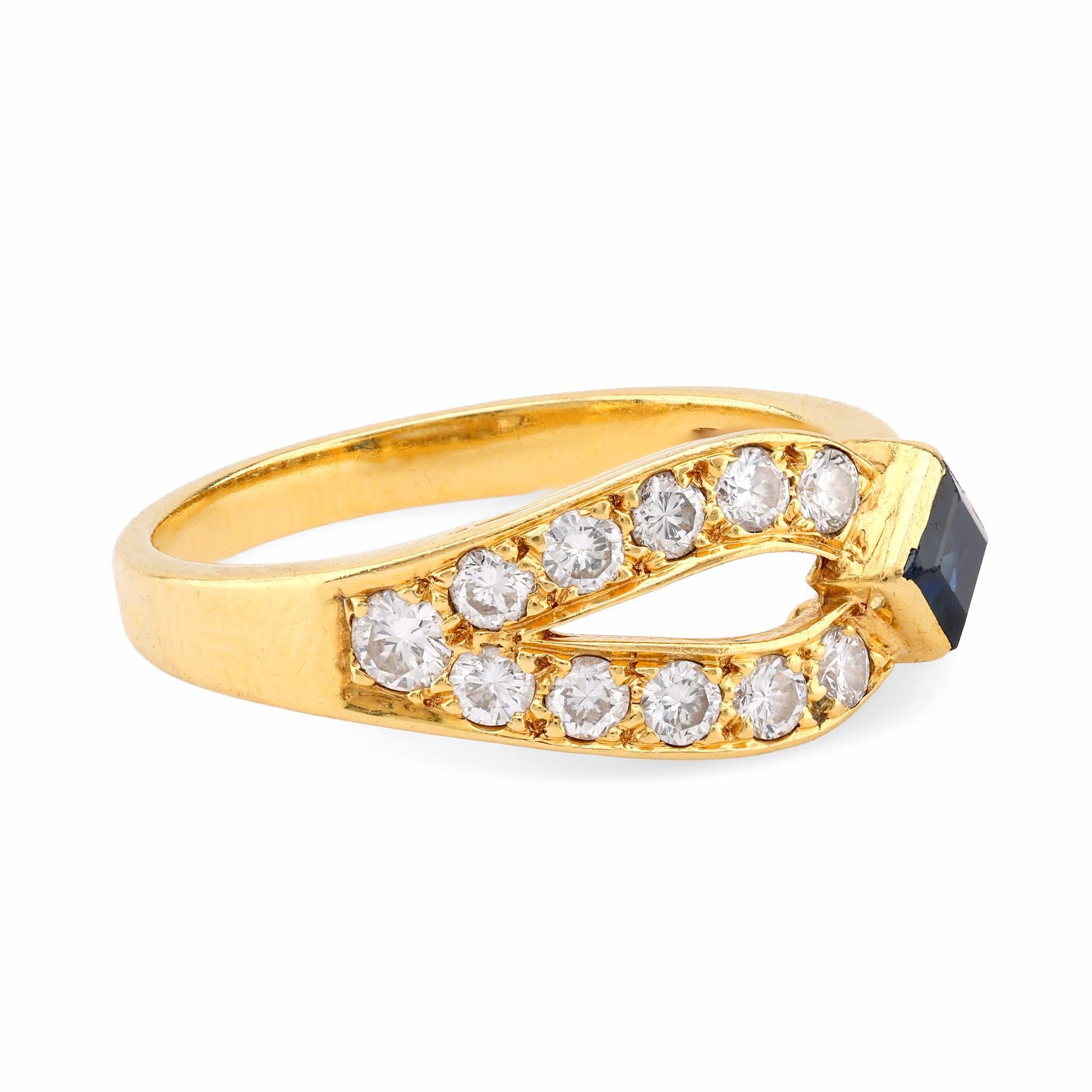 Modern Mauboussin Vintage French Sapphire Diamond 18K Yellow Gold Ring