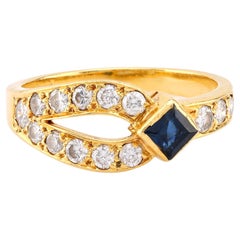 Mauboussin Vintage French Sapphire Diamond 18K Yellow Gold Ring