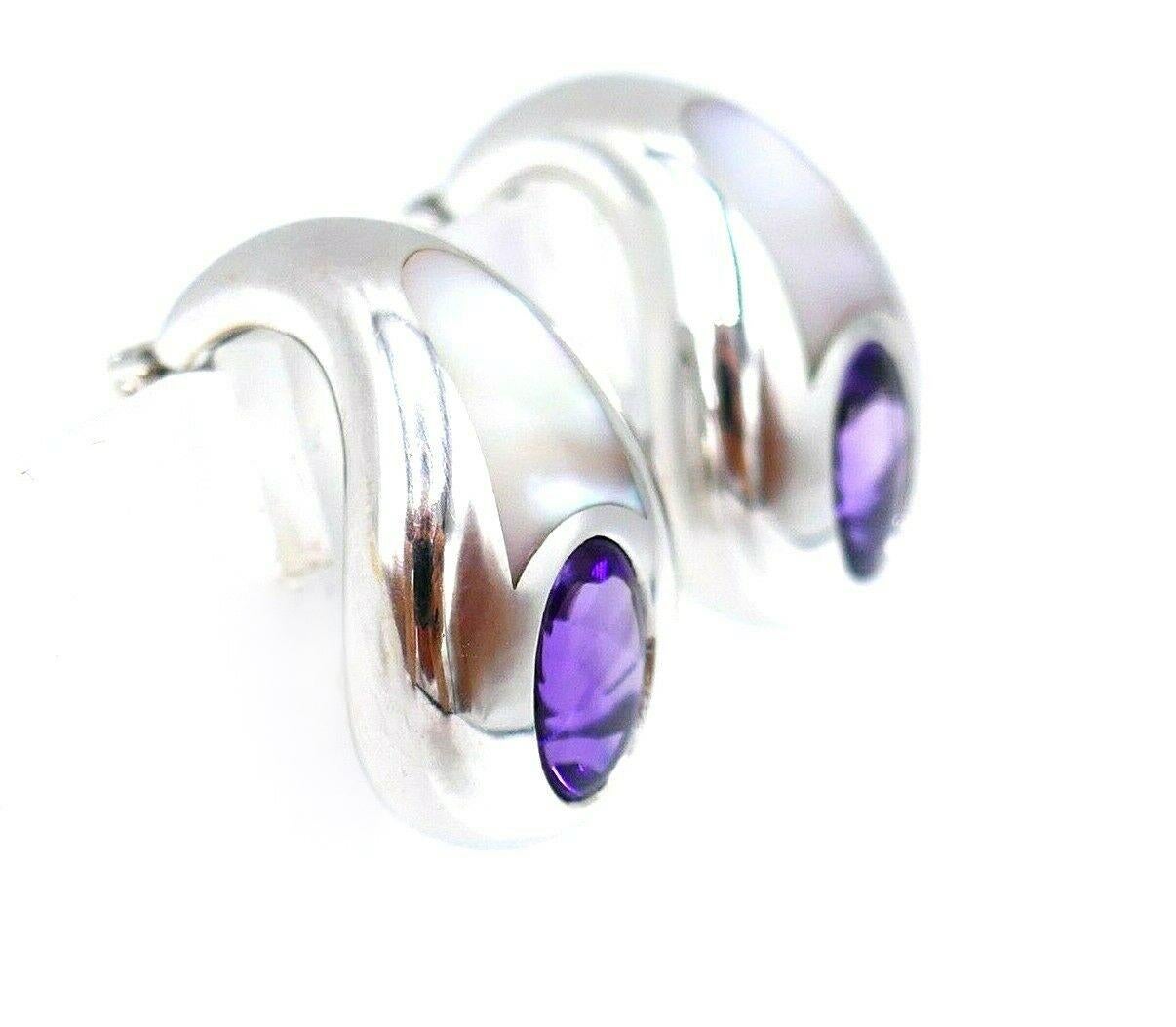 Oval Cut Mauboussin Vintage White Gold Amethyst Mother of Pearl Earrings