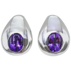 Mauboussin Vintage White Gold Amethyst Mother of Pearl Earrings