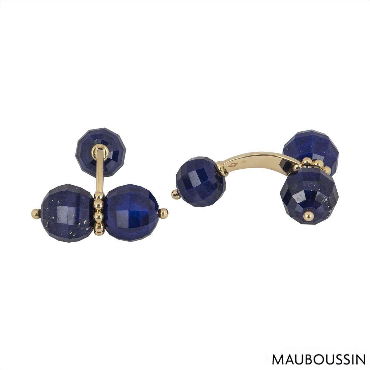 Taille ronde Mauboussin Boutons de manchette en or jaune lapis-lazuli en vente