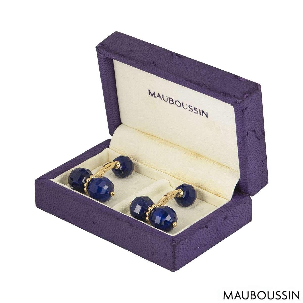 Round Cut Mauboussin Yellow Gold Lapis Lazuli Cufflinks For Sale