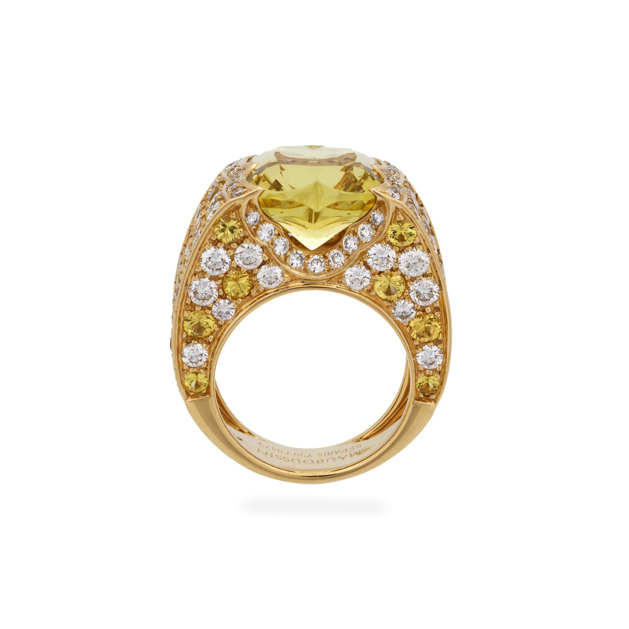 Mauboussin Yellow Gold Yellow Sapphire and Diamond with Yellow Beryl Stone Ring In Excellent Condition In New York, NY