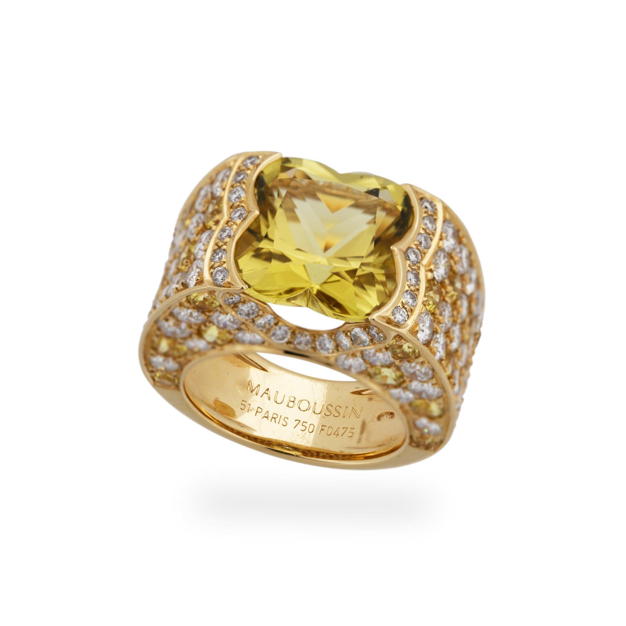 Women's Mauboussin Yellow Gold Yellow Sapphire and Diamond with Yellow Beryl Stone Ring