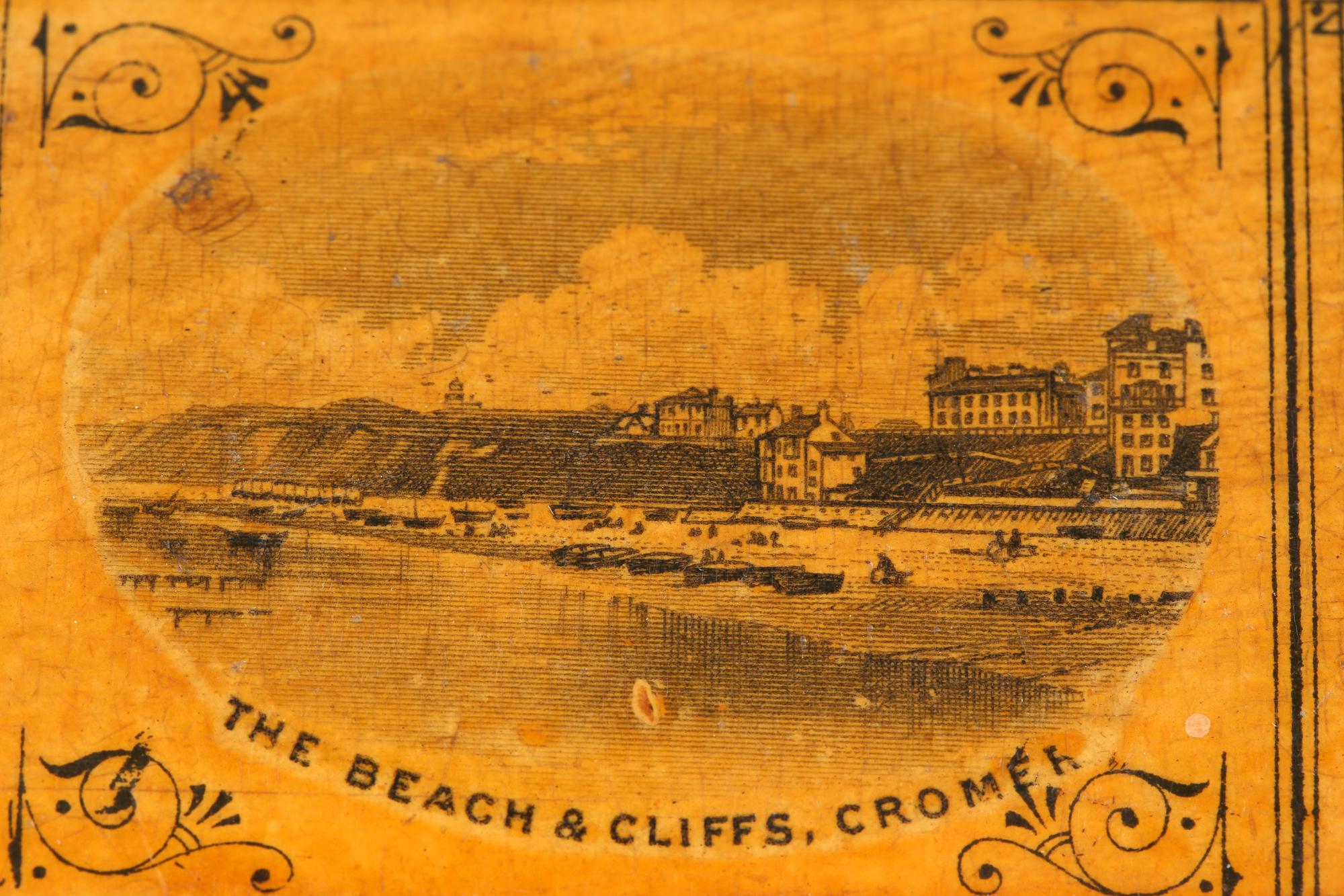 19th Century Mauchline Wooden Postal Ruler and Paper Folder with Beach & Cliffs, Cromer For Sale