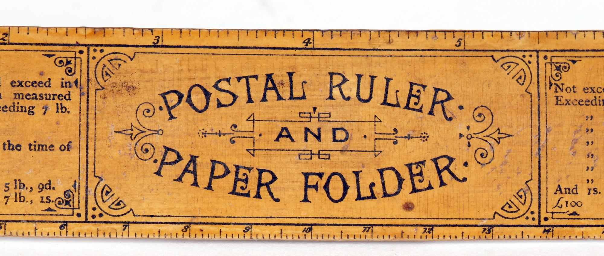 A very rare Scottish Mauchline wooden postal ruler and paper folder decorated with a scene of the beach & cliffs in cromer, norfolk and probably dating from the mid 19th century. While originally made as souvenir items this ruler also provides a
