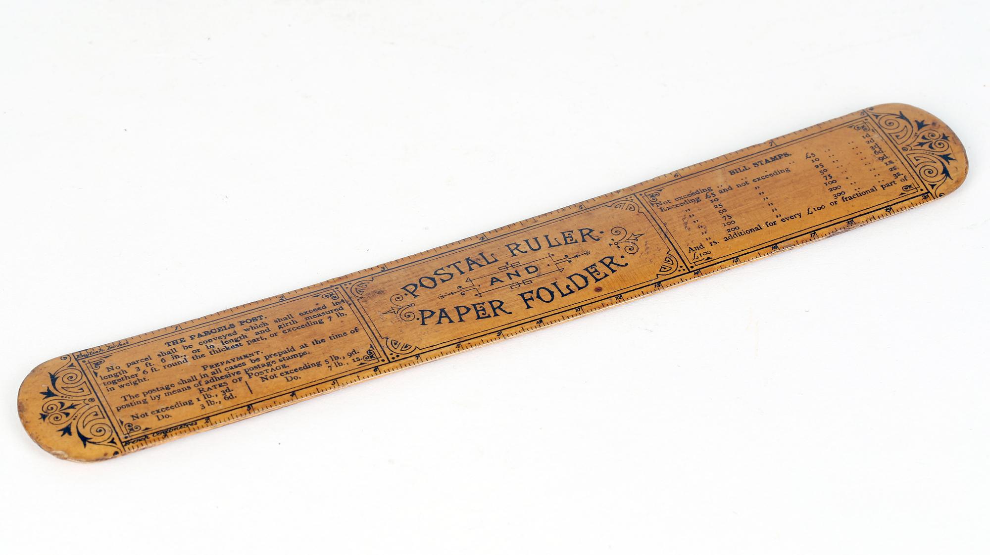 Carved Mauchline Wooden Postal Ruler and Paper Folder with Beach & Cliffs, Cromer For Sale