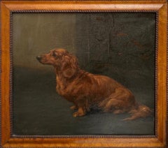 A portrait of the long haired dachshund ‘Charley’ by Maud Earl
