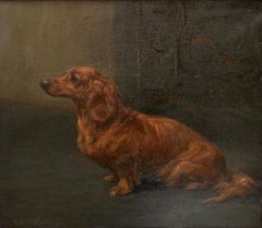 A portrait of the long haired dachshund ‘Charley’ by Maud Earl