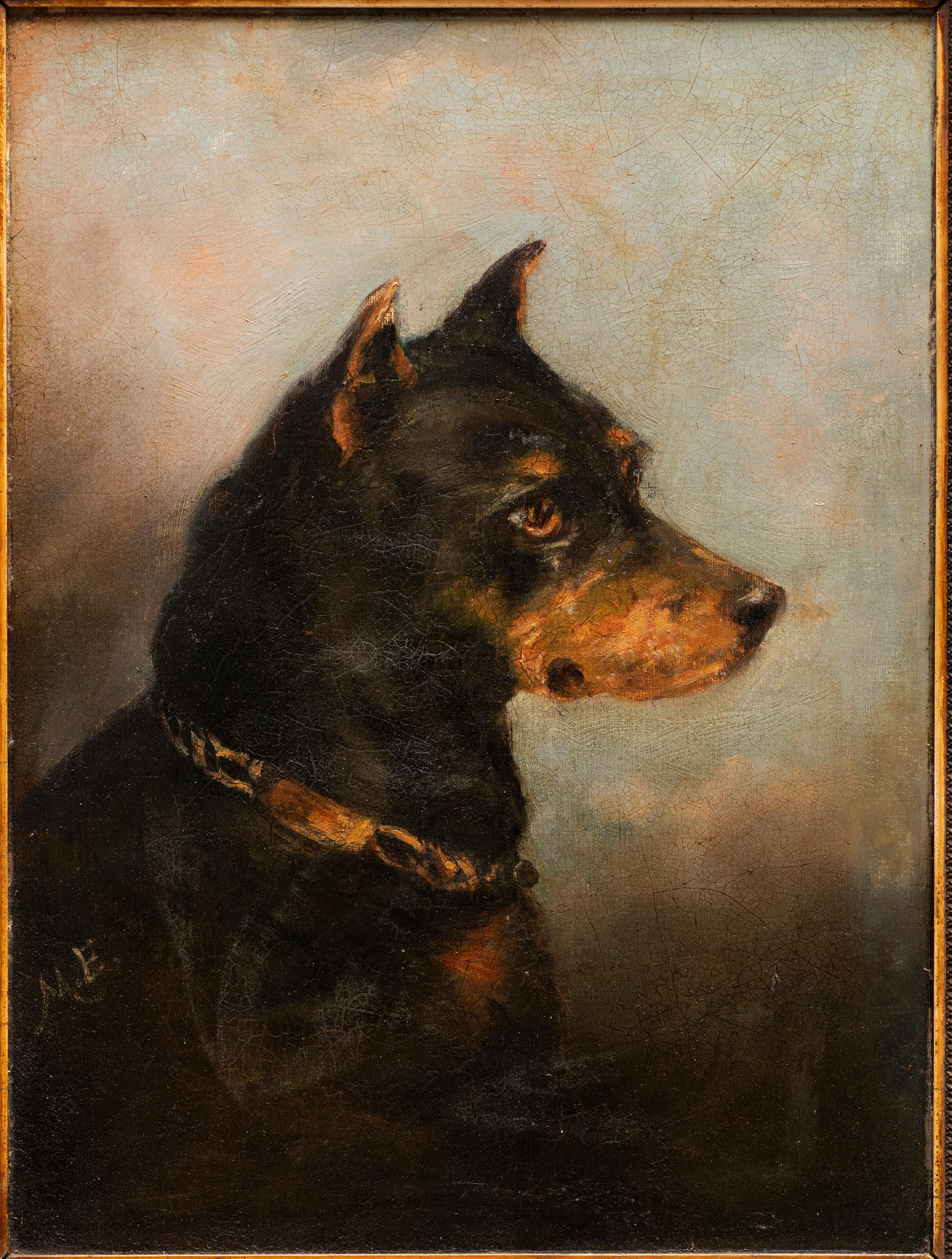 Dog Portrait of a Manchester Terrier ca. 1904 - Painting by Maud Earl