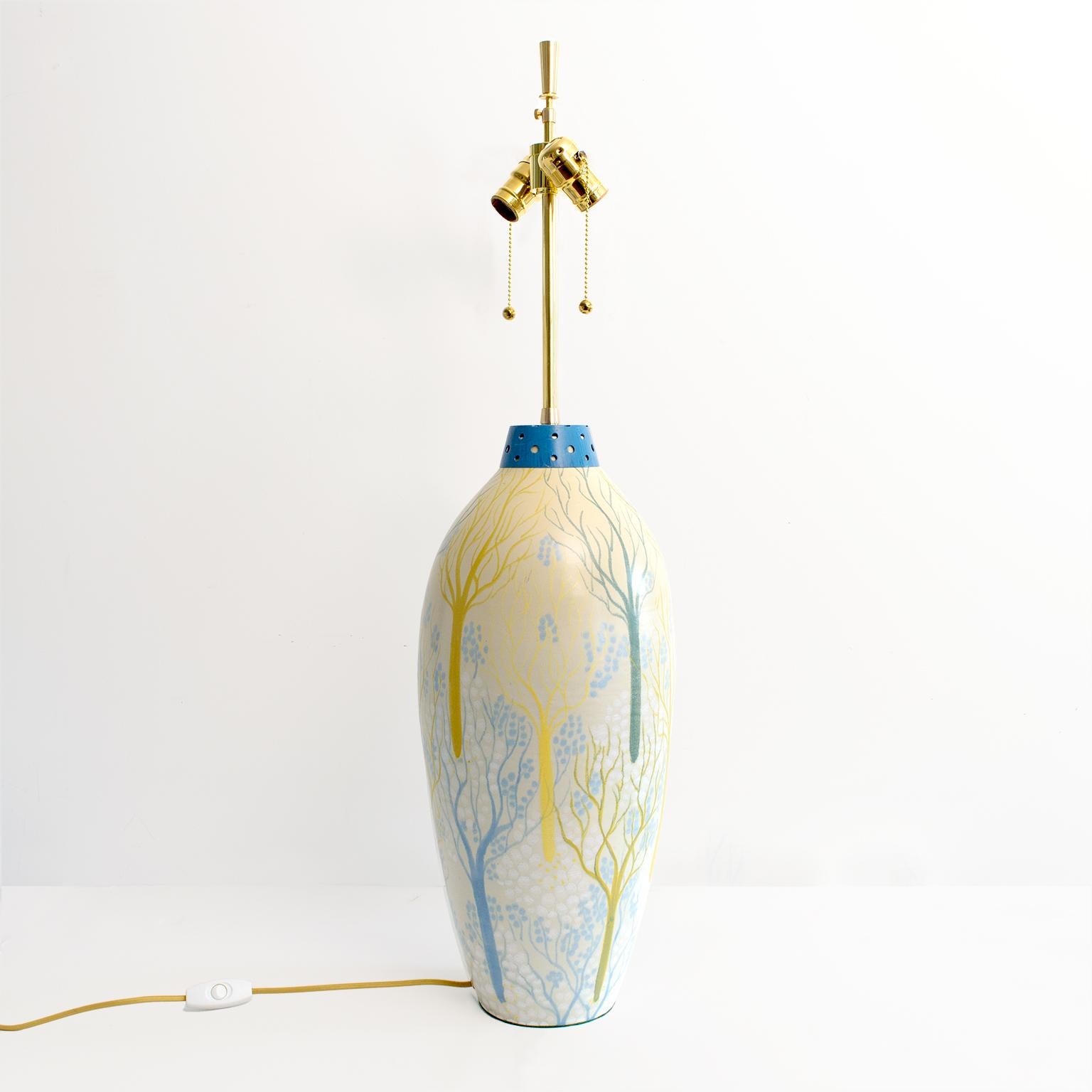 Peint à la main Lampe en grès « Printemps » de Maud Fredin Fredholm pour Bo Fajans, Suède, années 1940 en vente