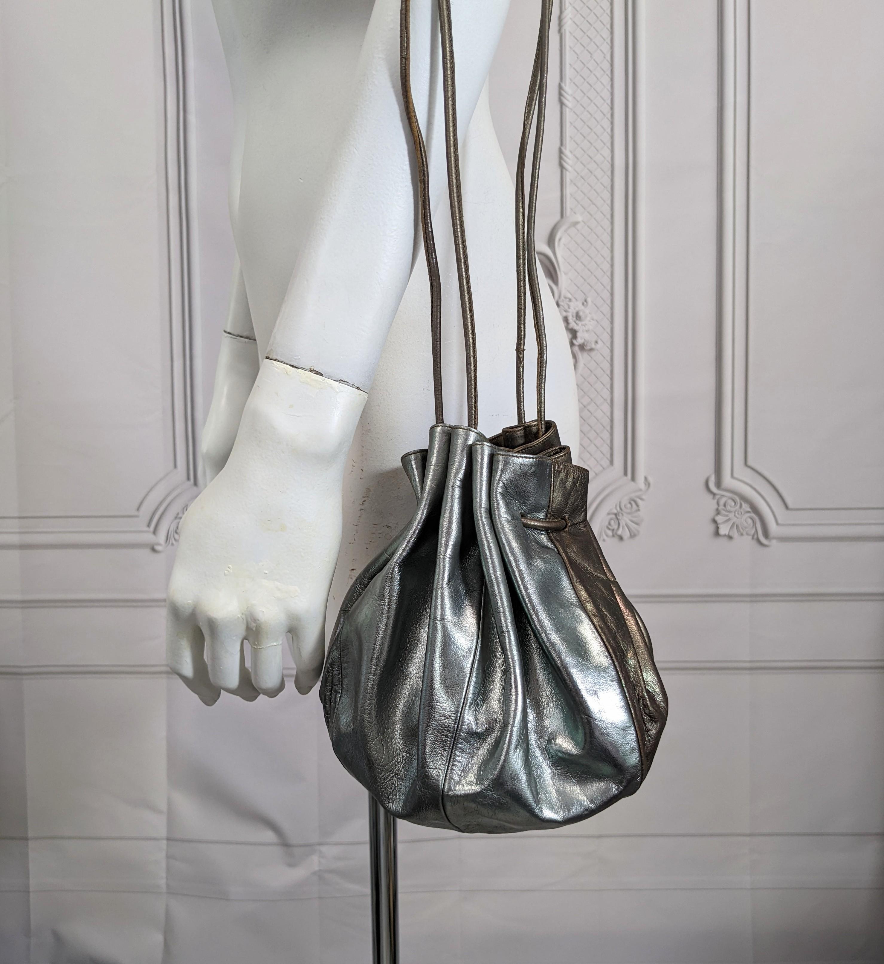 Maud Frizon 2 Tone Metallic Leather Drawstring Bag For Sale 3