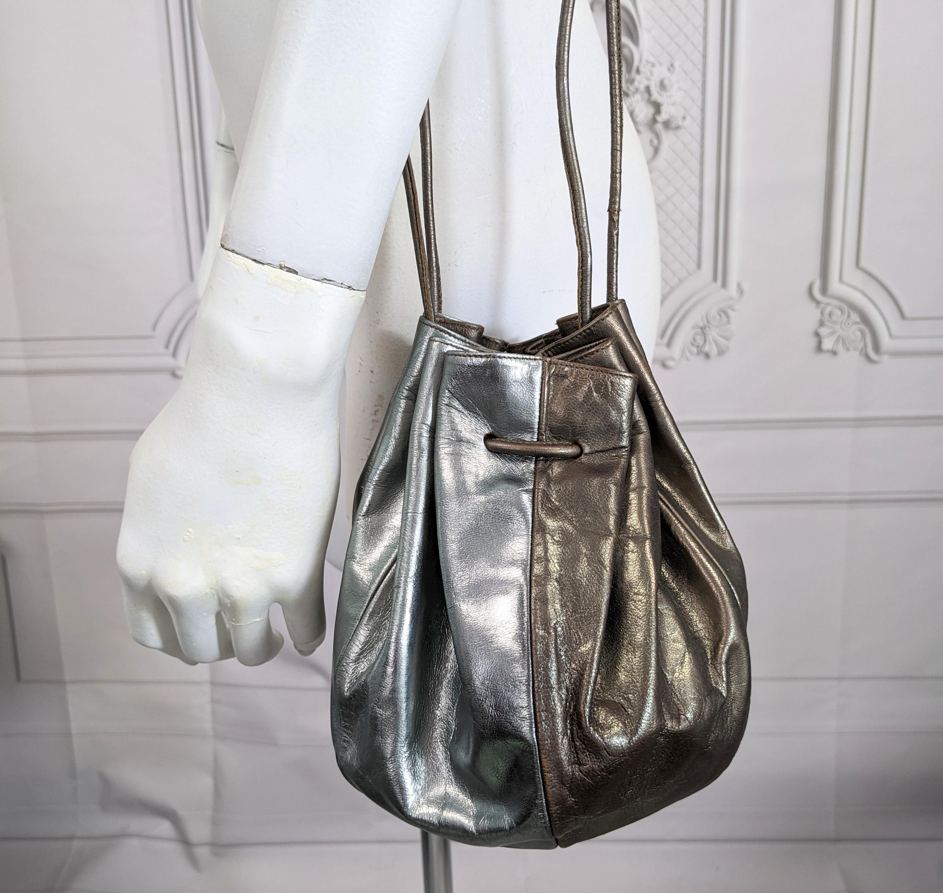 Maud Frizon 2 Tone Metallic Leather Drawstring Bag For Sale 4