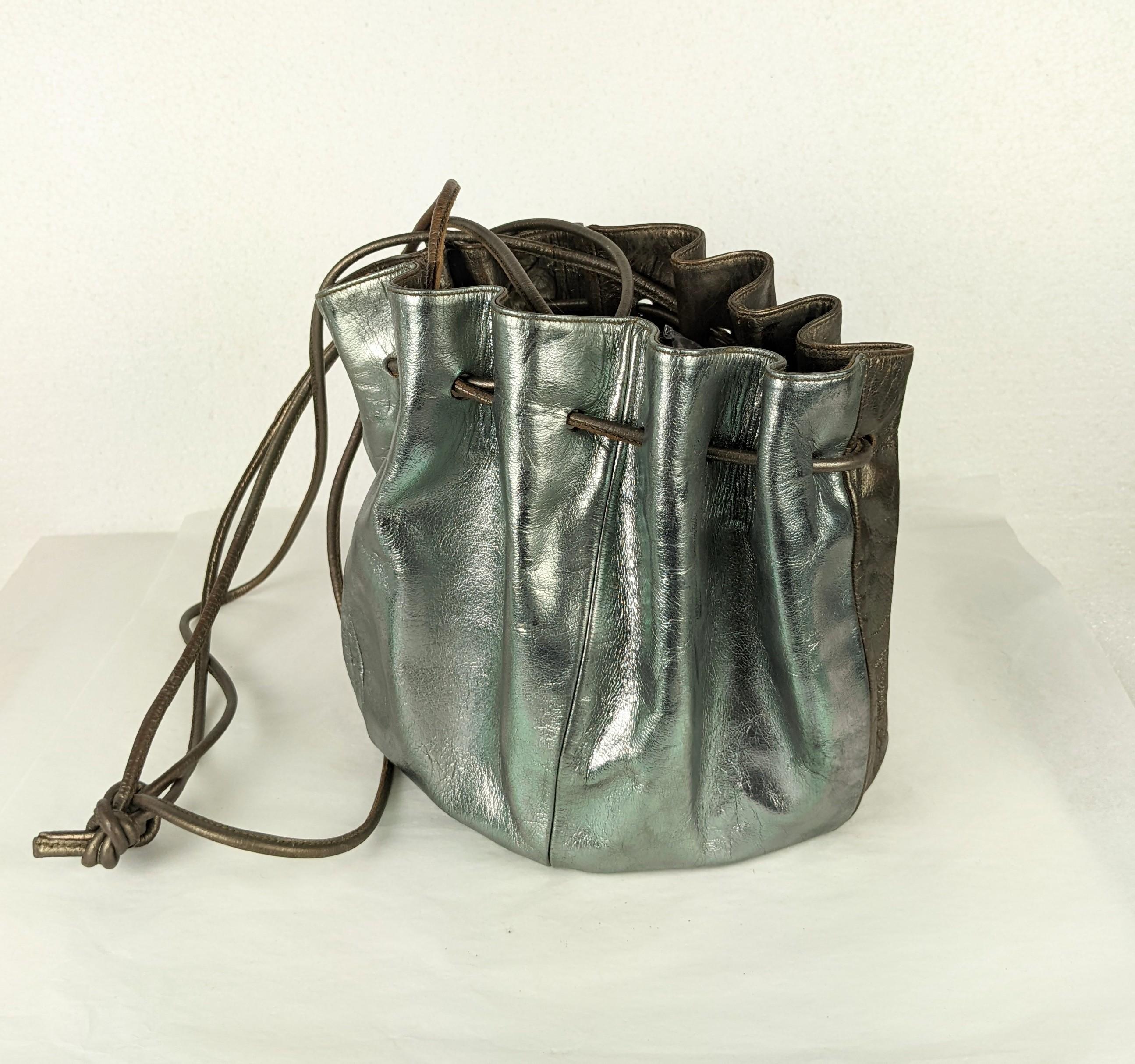Maud Frizon 2 Tone Metallic Leather Drawstring Bag In Good Condition For Sale In New York, NY