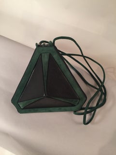 Maud Frizon Architectural Black Leather and Green Suede Shoulder Bag